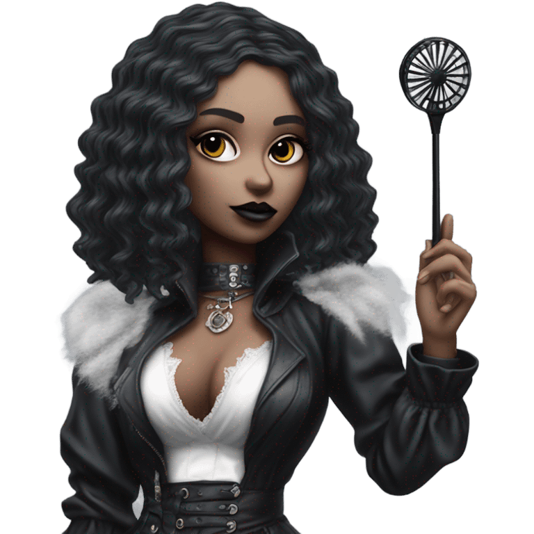 Hyper Realistic Goth victoria secret model holding a Goth style handheld fan emoji