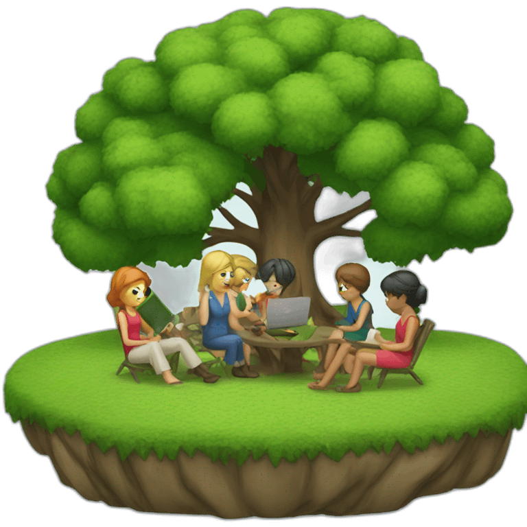 People discussing under the tree emoji