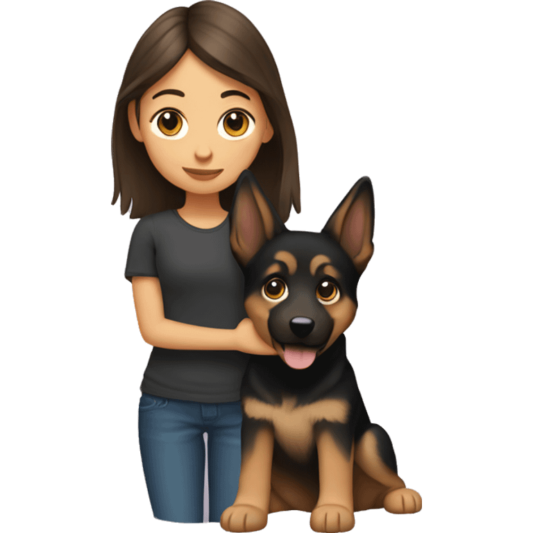 Girl with brunette hair holding a German shepherd  emoji