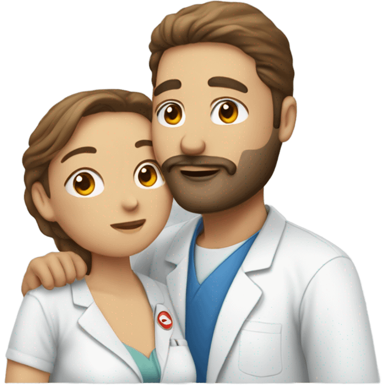 Blind nurse kissing man with brown hair and beard emoji