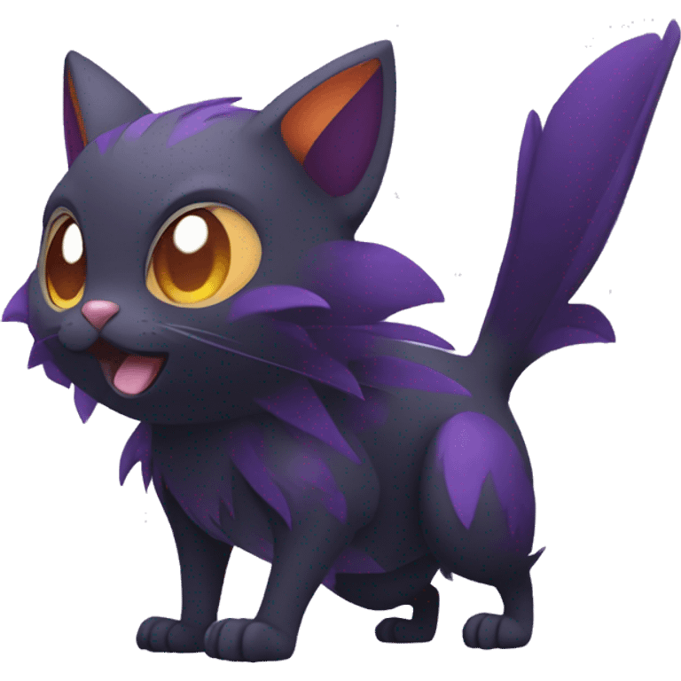 Cool Black Noibat-Quilava-Cat-Pokémon with orange belly and purple markings Full Body emoji