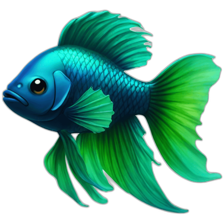 black and blue and green beta fish smirking emoji