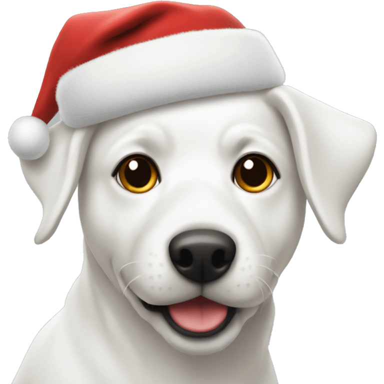 white dog with a christmas hat on emoji