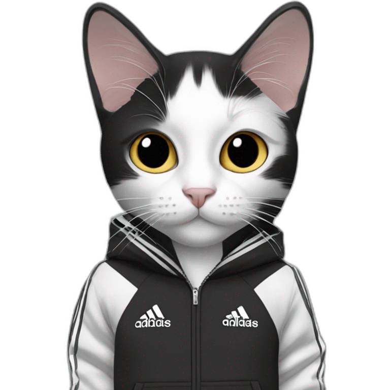 Black and white cat with adidas track suit emoji