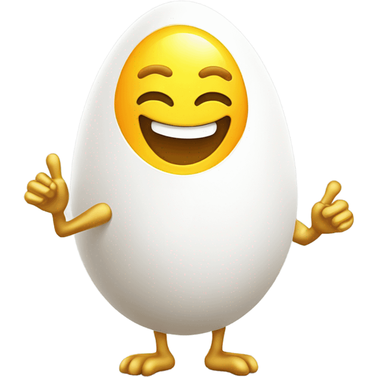 A cheerful sunny-side-up egg with human-like golden arms and legs, smiling and waving on a white background emoji