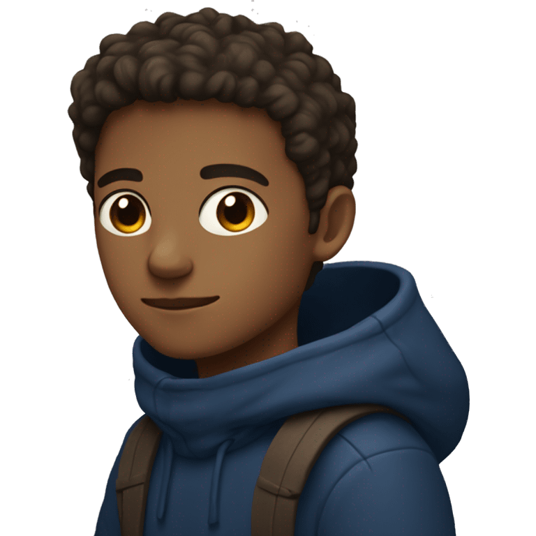 A boy thats brunnet with light brown eyes and a dark blue sweater emoji