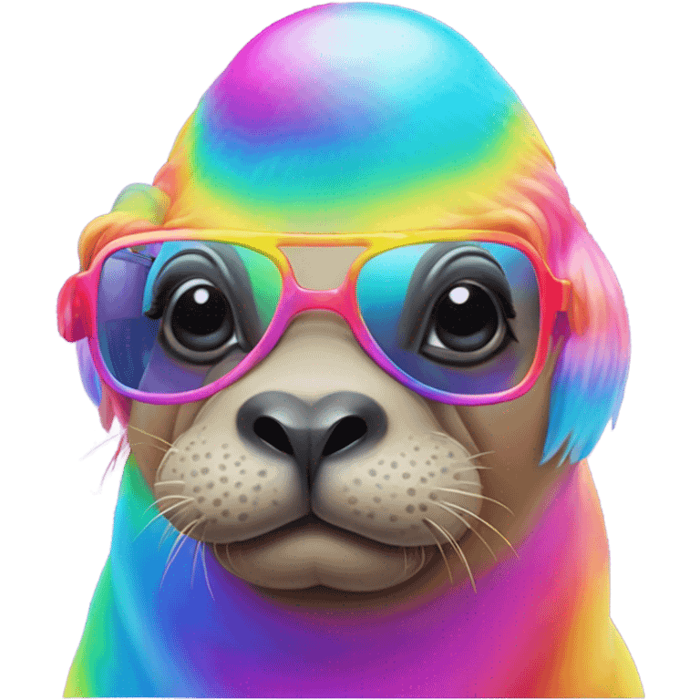 Lisa Frank Walrus wearing rainbow cloud glasses emoji