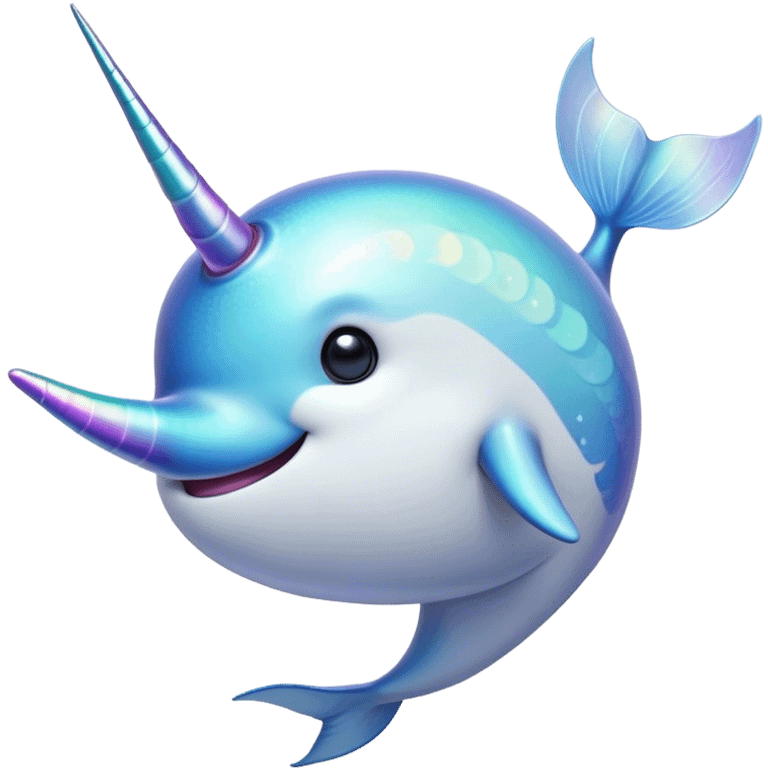 Cinematic Noble Narwhal Portrait Emoji, Poised and regal, with a sleek, iridescent body and a distinctive spiraled tusk, deep-set soulful eyes reminiscent of the ocean depths, Simplified yet sharp and sophisticated features, highly detailed, glowing with a soft, mystical glow, high shine, intelligent and enigmatic, stylized with an air of mythical allure, focused and graceful, soft glowing outline, capturing the essence of a watchful and confident sea unicorn that feels as though it could step out of the screen with effortless authority! emoji