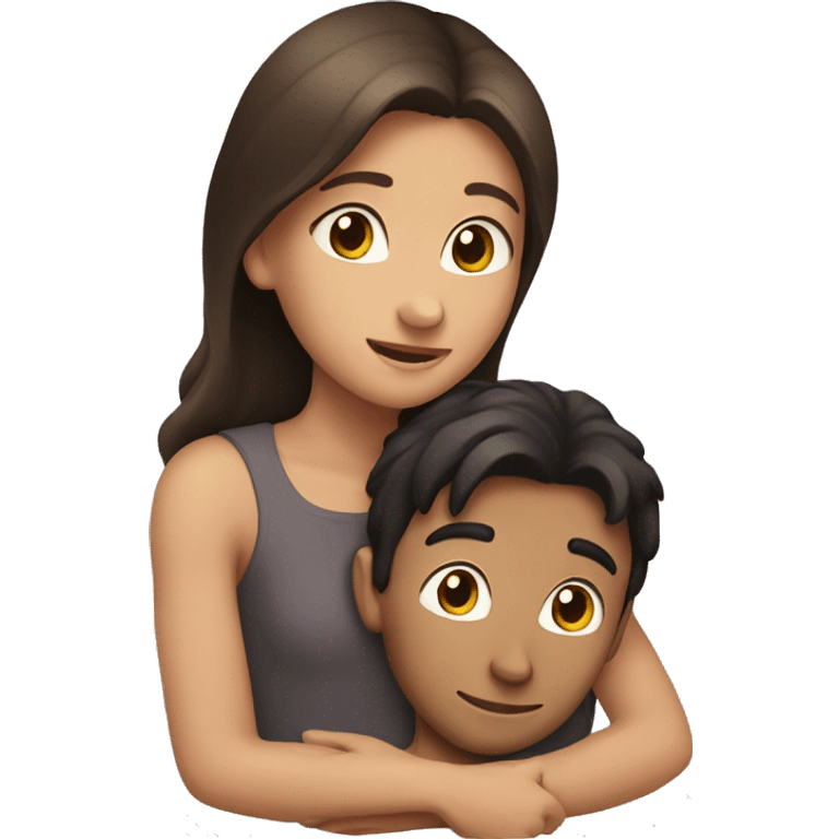 Brunette girl and boy hug emoji