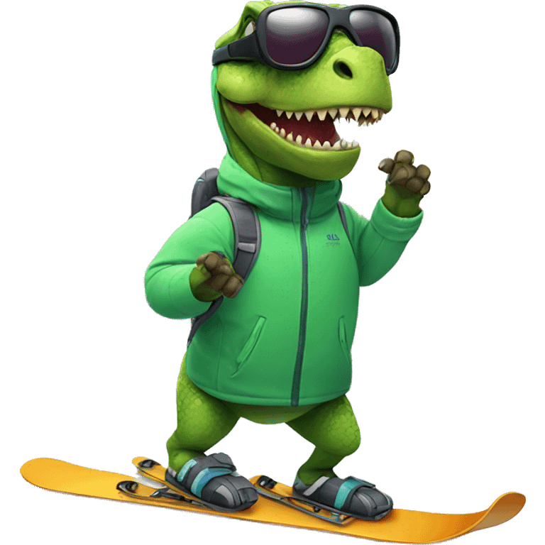 dinosaur with glasses while skiing emoji