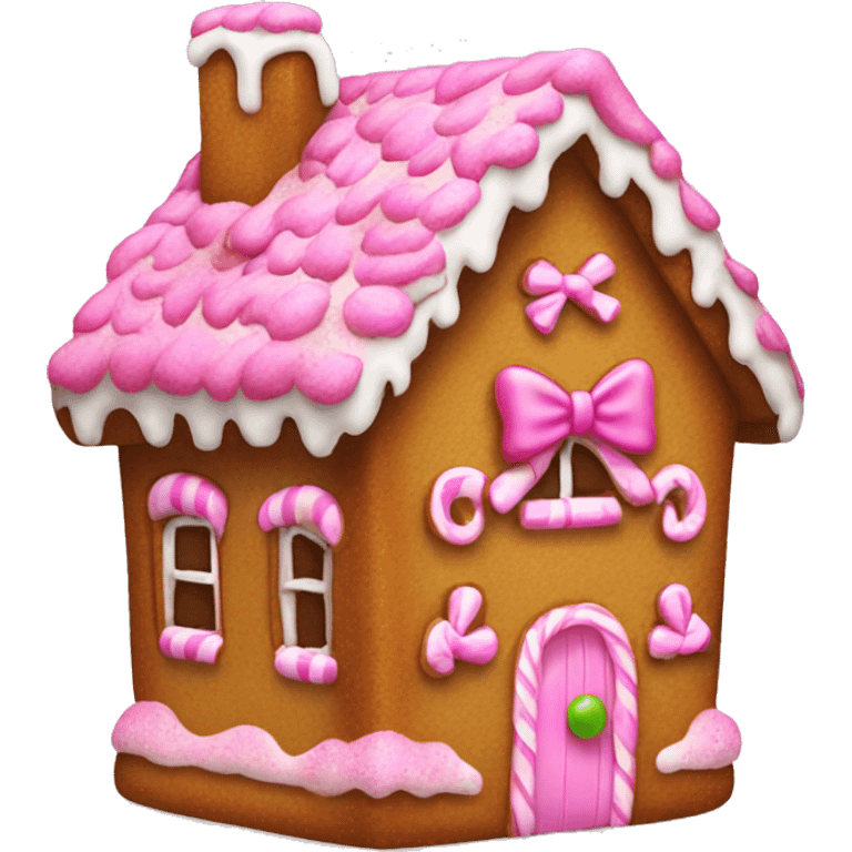 Gingerbread house with a pink bow  emoji