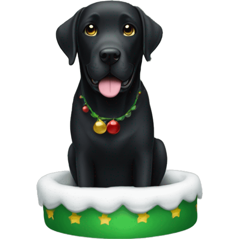 black labrador next to christmas tree emoji