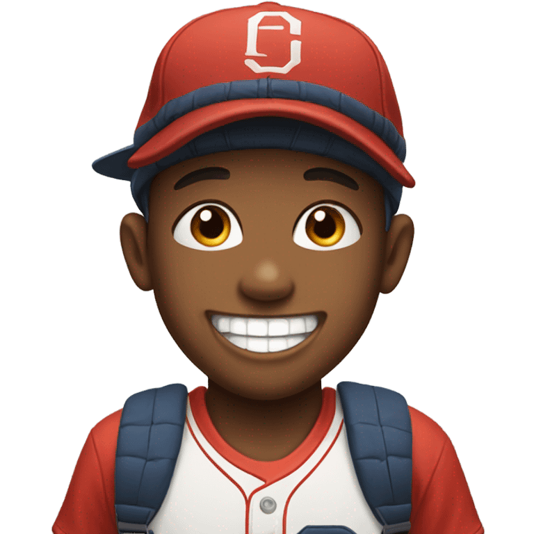 smiling boy in baseball cap and gap teeth emoji