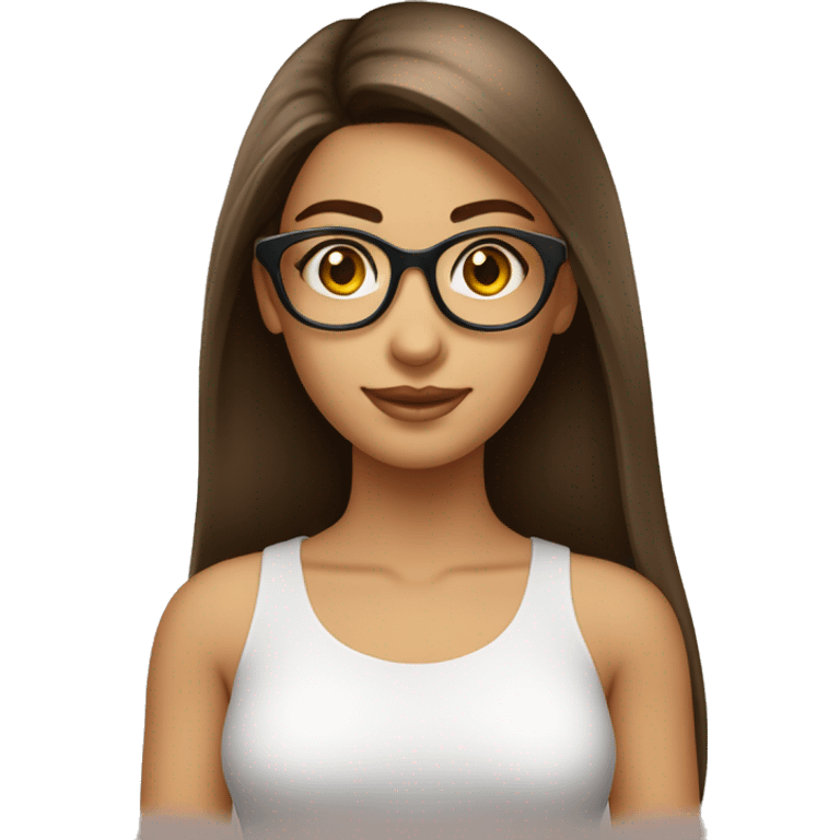 Femme  cheveux lisse long brun lunette emoji