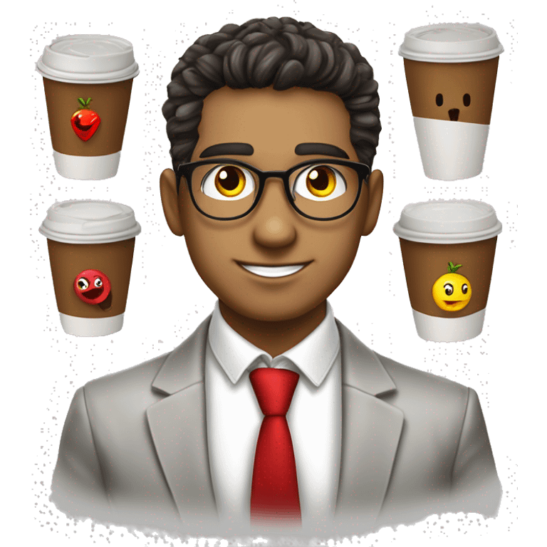 Joven peli cafe ojos rojos corbata camisa blanca emoji