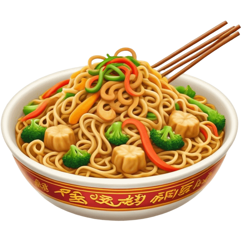 Cinematic Realistic Chow Mein Dish Emoji, showcasing stir‚Äêfried noodles with crisp vegetables and tender meat, rendered with lifelike detail and vibrant, dynamic lighting. emoji