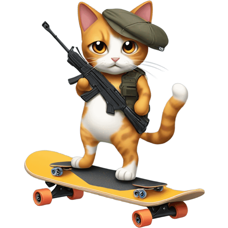 Calico cat with an ak47 on a skateboard emoji