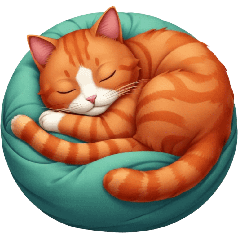 red cat sleeping curled up in a ball.  emoji