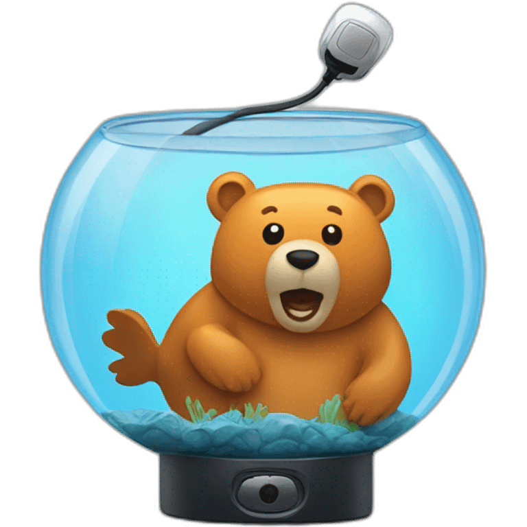 fishbowl with a bear microphone inside emoji