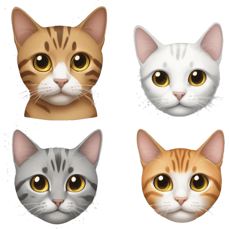 Three Cats, a british short hair in light grey, a bengal and a white sibirian cat emoji