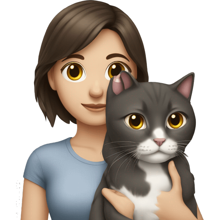 Brunette girl with British cat emoji