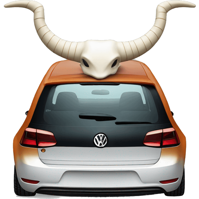 Volkswagen Golf with horns sitting on the hood emoji