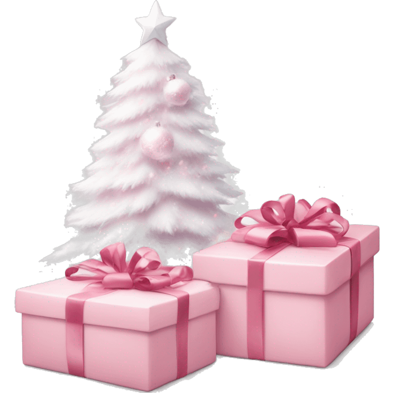 Light pink Christmas gifts under a white Christmas tree  emoji