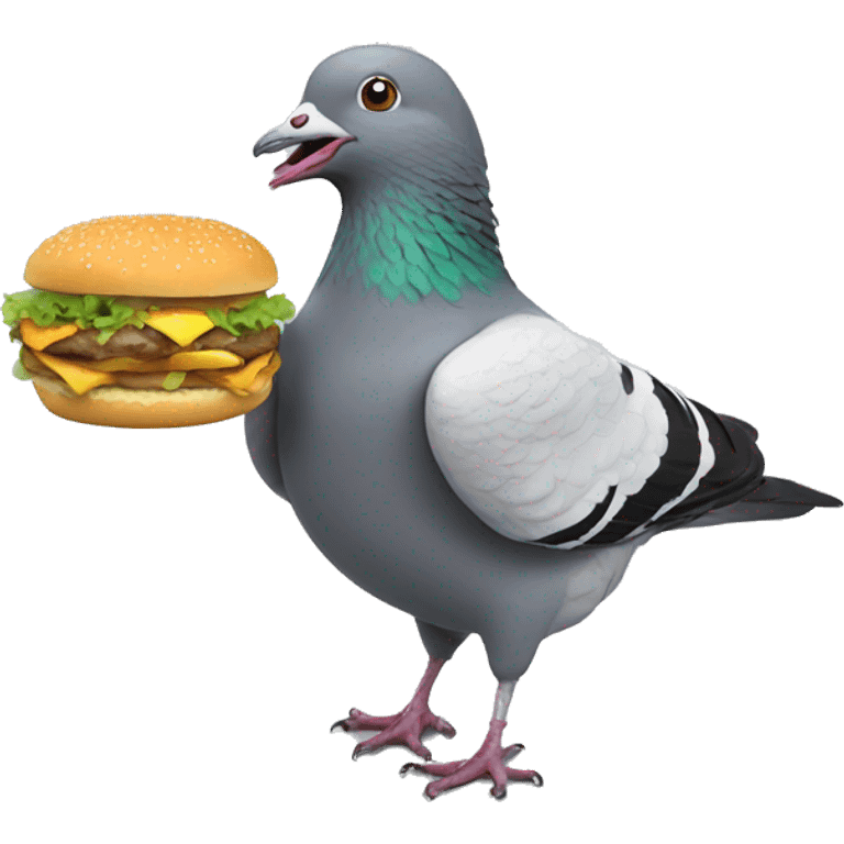 pigeon with open mouth eating a burger emoji