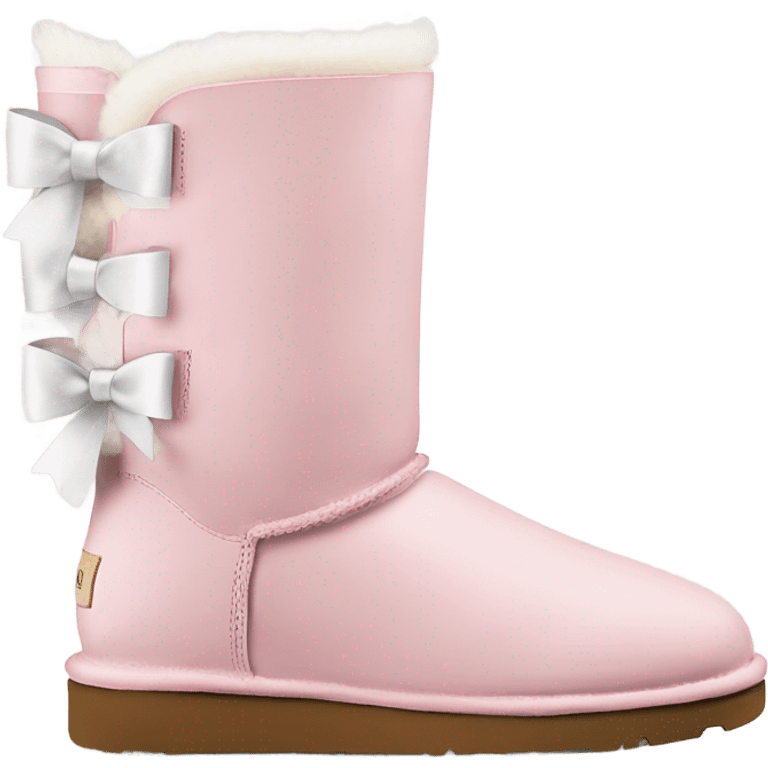 light pink bailey bow uggs from the side with white bows emoji