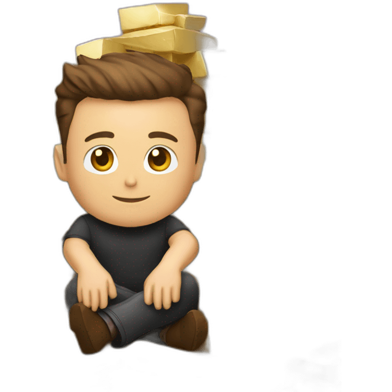 Elon musk sittin on top of a pile of gold bricks emoji