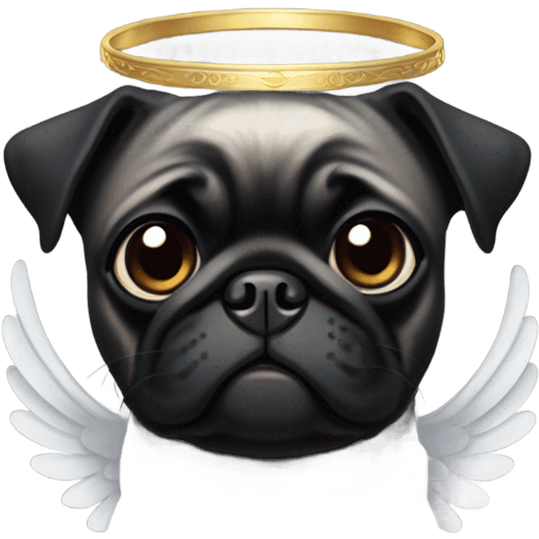 Black Pug with angel wings and halo emoji