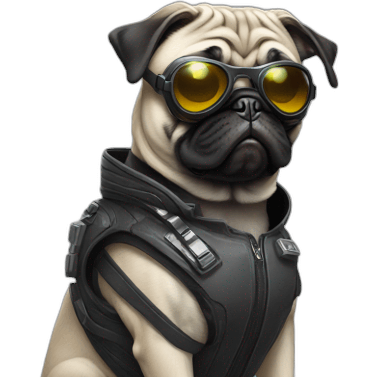 pug with black sunglasses and wearing a cyberpunk suit emoji