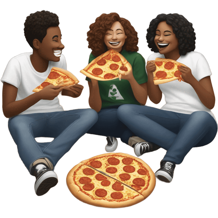 Three white skin Columbia college students eating pizza downtown and enjoying beer  emoji