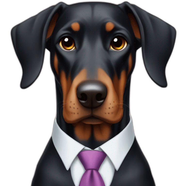 Cute doberdore face (floppy ears), in a suit and tie emoji