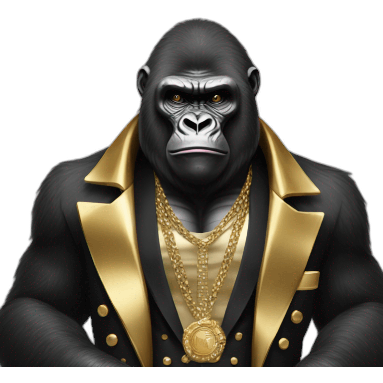 Gorilla wearing Gold and black clothes mafia boss emoji