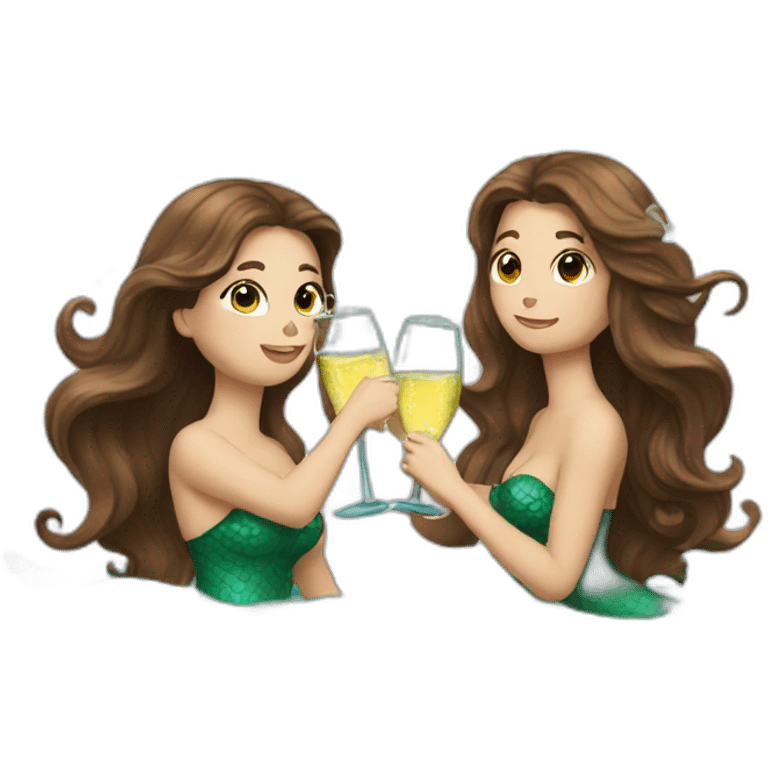 Two brown haired mermaids drinking champagne  emoji