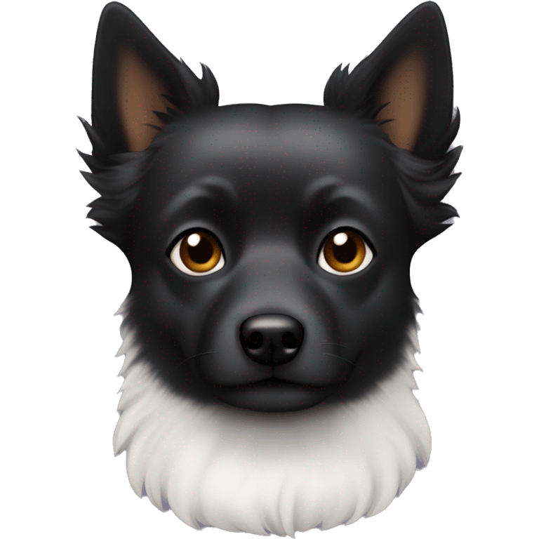 black spitz dog with his white owner with dark hair, bambi eyes, full and beautiful mouth, and thick eyebrows emoji