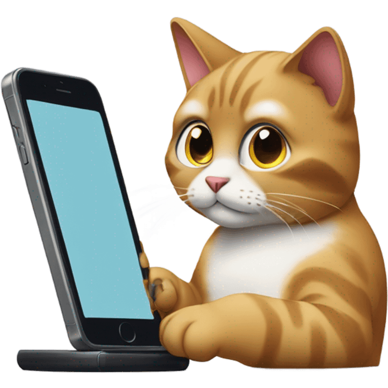 A cat texting on a mobile phone emoji