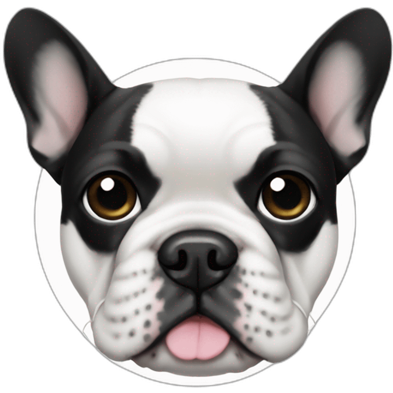 white french bulldog with black circle at eye emoji