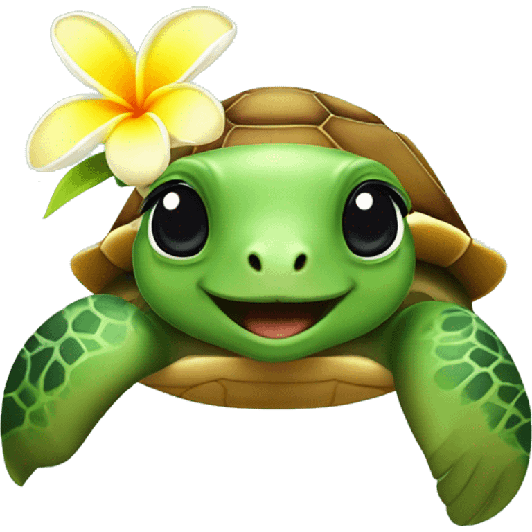 Cute complete seaturtle with a frangipani blossom on the shell emoji