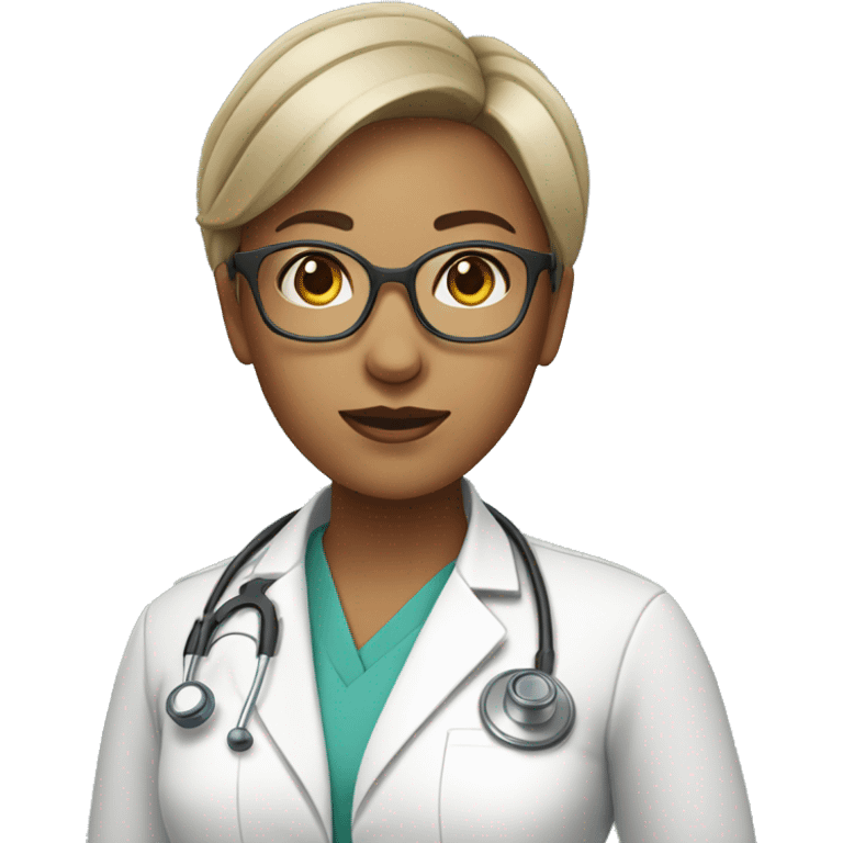 female doctor with a stethoscope around her neck short hair and transparent spectacles emoji