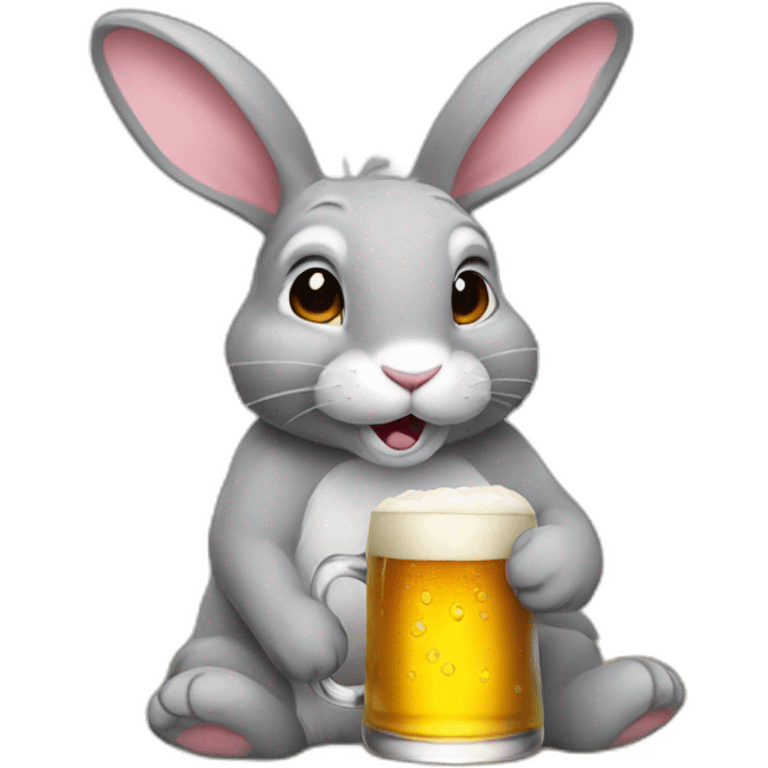 Grey rabbit drink beer emoji