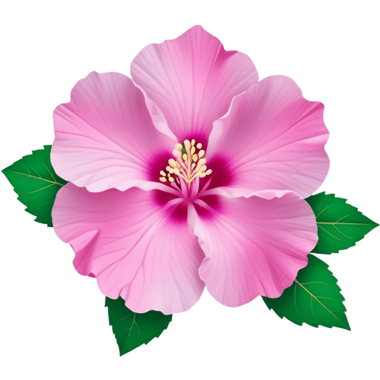 Cinematic Realistic image of a Mugunghwa flower (Rose of Sharon), rendered with delicate petal textures and vibrant pink hues, set against a minimalist background with gentle, diffused lighting that highlights its national significance emoji