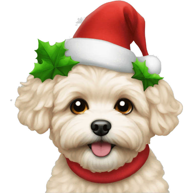 Maltipoo with Christmas hat emoji