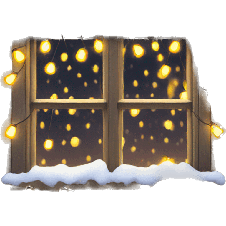 Snowy window with warm Christmas lights  emoji