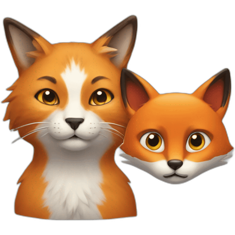 A cat behind a fox emoji