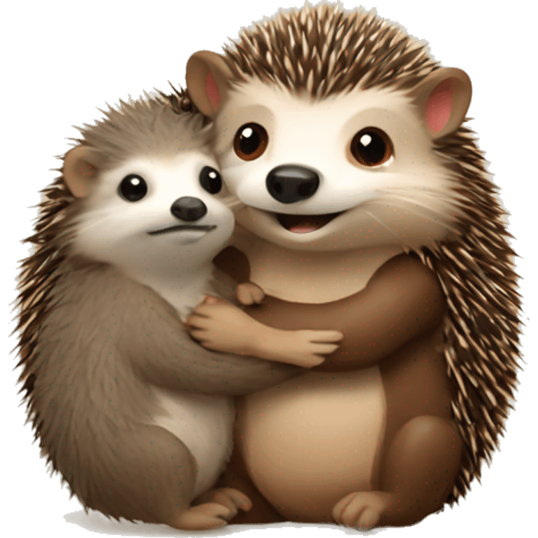 A hedgehog and otter cuddling emoji