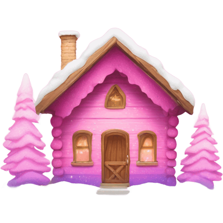 Pink ombre snow cabin with glitter  emoji