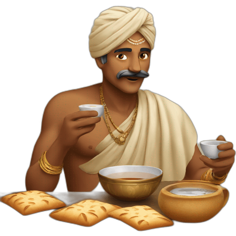 Indian man eating breads with tea emoji