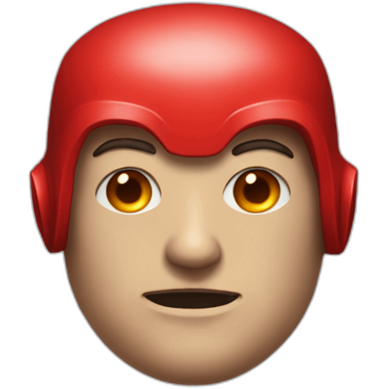 Blind superhero head with red helmet that has dark red eye holes that has horns just the head emoji